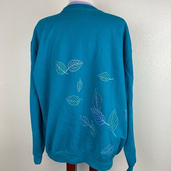 Vintage Morning Sun Womens Teal and Purple Leaf Pattern Sweater Size XL - Picture 5 of 6